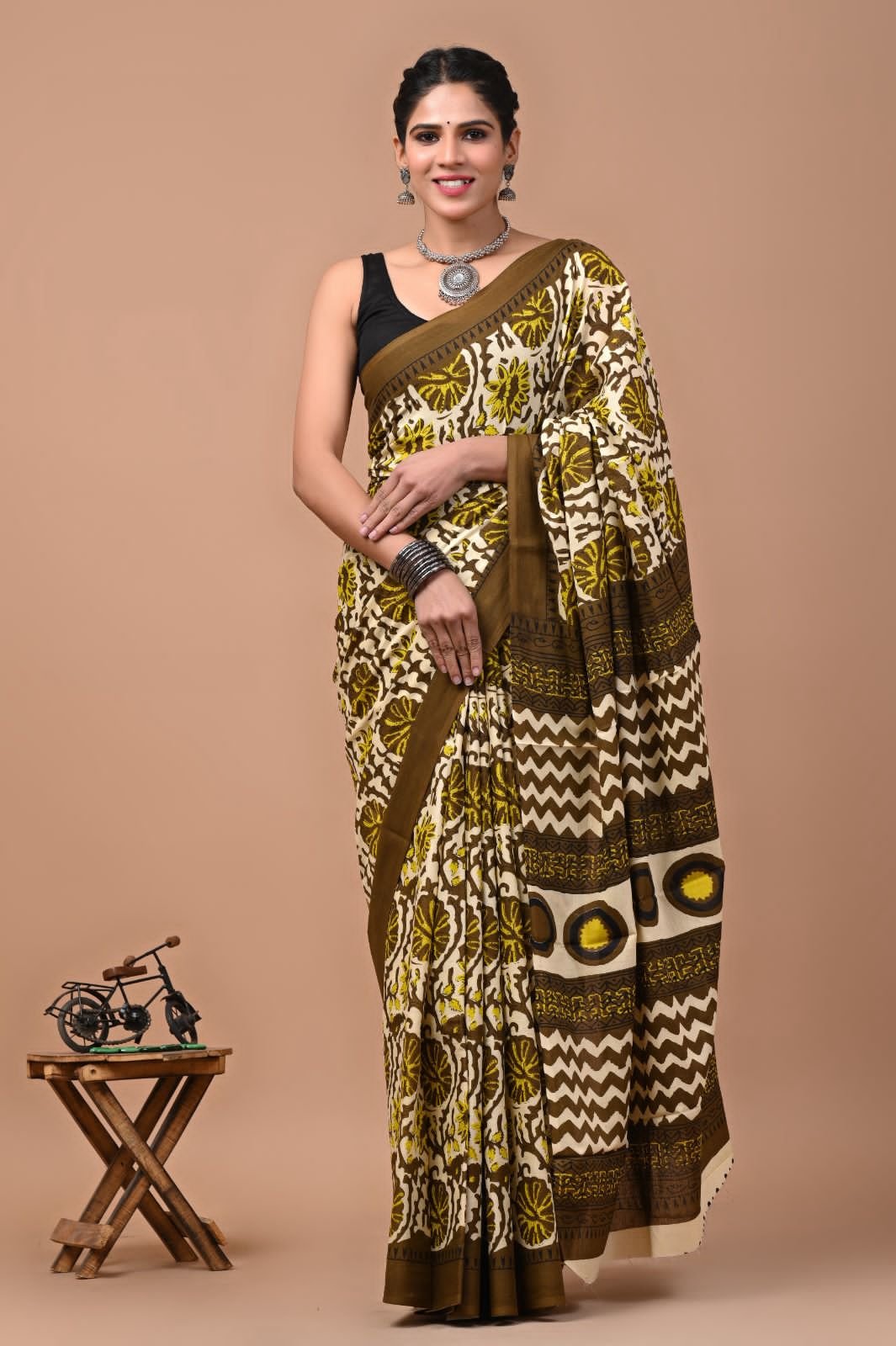 Bagru Block Printed Mulmul Cotton Saree